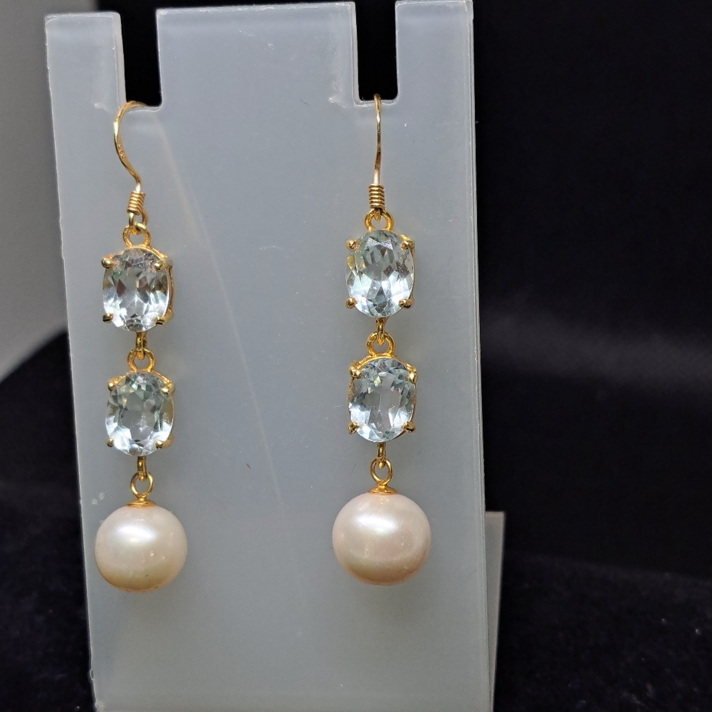 Irritated sky blue topaz 925 gold vermill 1 3/4" south sea pearl 13mm